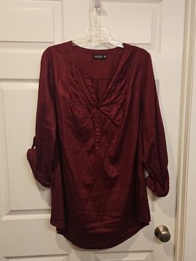 a.n.a Burgundy Button-Front Tunic Top